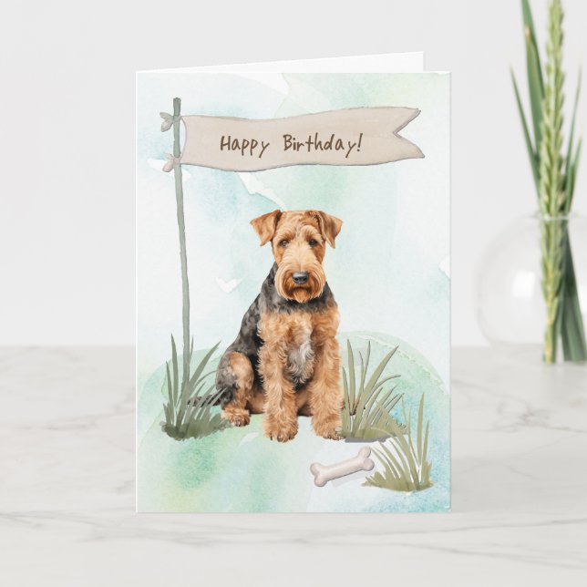 Cartão Airedale Terrier Raça Cão Sob Sinal De Aniversário (Frente)