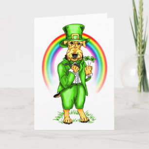 Cartão Airedale Terrier St Patrick's Day Leprechaun Card