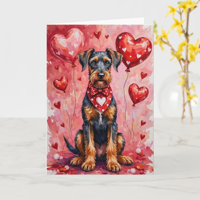 Cartão Airedale Terrier Valentine’s Day Dog with Hearts (Flor Amarela)