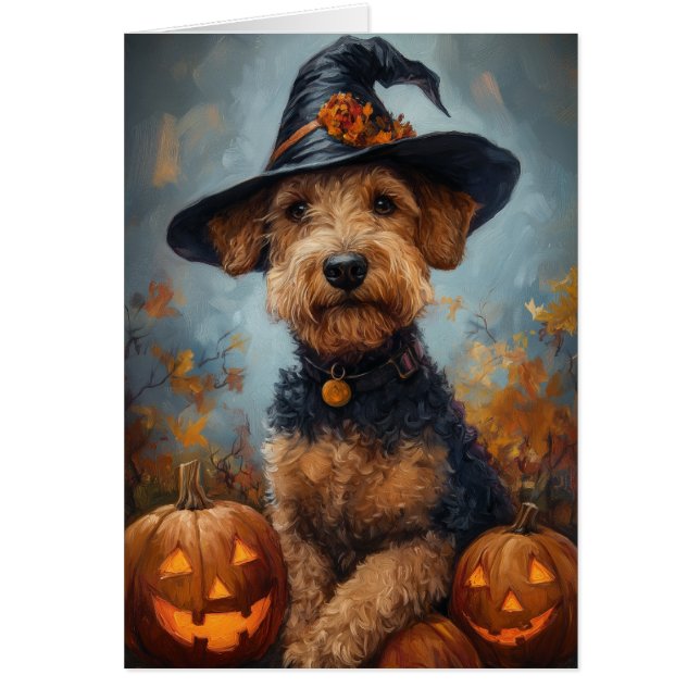 Cartão Airedale Witch Halloween (Frente)