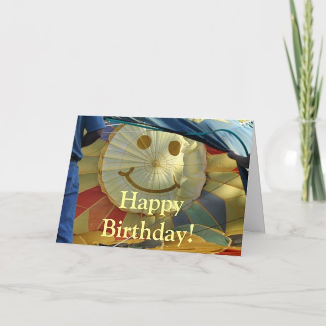 Cartão Airial Balloon Inflating Smilie Face Birthday Card (Frente)