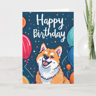 Cartão Akita com Balões - Aniversário