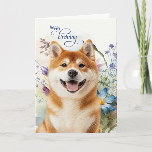 Cartão Akita Dog Birthday Wishes Wildflower Garden (Frente)