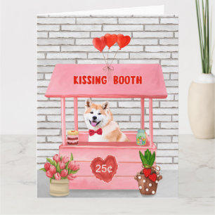 Cartão Akita Dog Dia de os namorados Kissing Booth