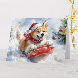Cartão Akita Dog em Sledge Deixe-o nevar no Natal