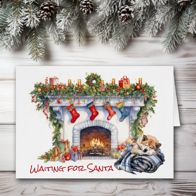 Cartão Akita Dog Espera por Papais noeis (Criador carregado)