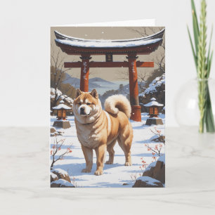 Cartão Akita na paisagem de inverno em japonês Arte tradi