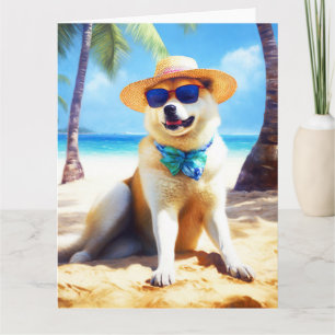 Cartão Akita na Praia, presente de verão para amantes de