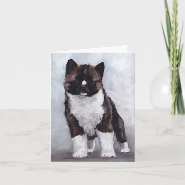 Cartão Akita Puppy Dog Art Note Card (Frente)