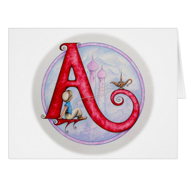 Cartão Aladdin, lâmpada de A, desejo de A (Frente horizontal)