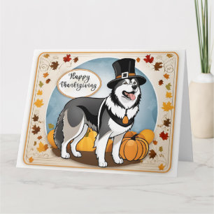 Cartão Alaskan Malamute Dog Pilgrim Feliz Ação de Graças