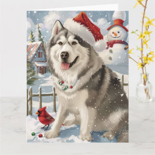 Cartão Alaskan Malamute Dog Winter Wonderland Christmas