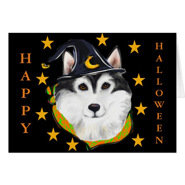 Cartão Alaskan Malamute Halloween (Frente Horizontal)