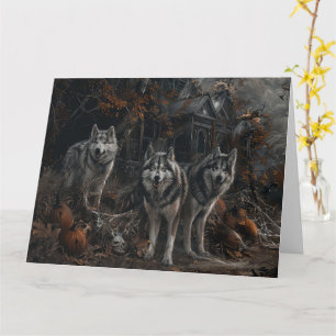 Cartão Alaskan Malamute Halloween Night Doggy Delight