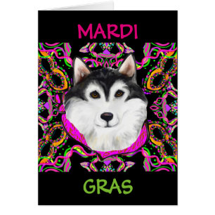 CARTÃO ALASKAN MALAMUTE - MARDI GRAS