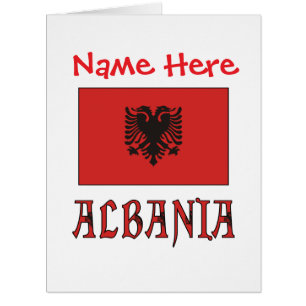 Cartão Albânia Bandeira Albanesa Vermelha Personalizar Ca