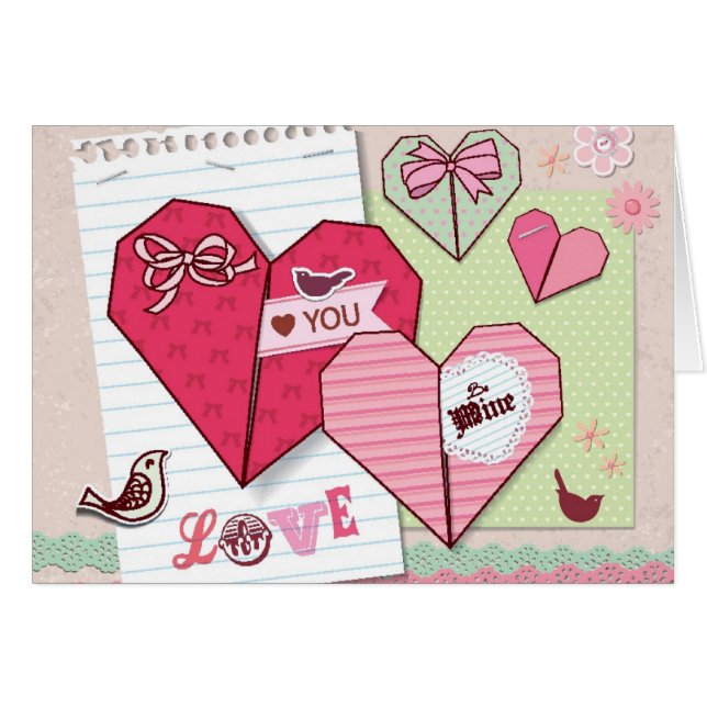 Cartão Álbum de recortes com elementos do amor (Frente Horizontal)