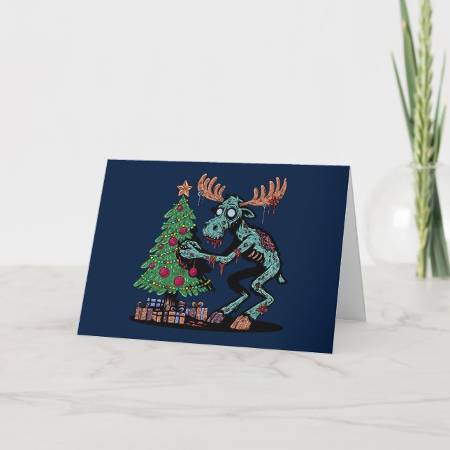Cartão Alce Zumbi de Natal (Frente)