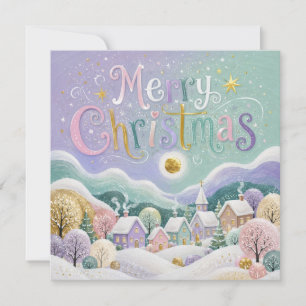 Cartão Aldeia de Inverno com Pastel de Natal Casas de Nev