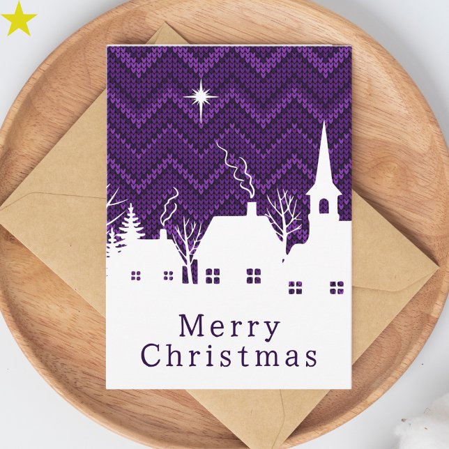Cartão Aldeia de Natal em Tricô Argyle Roxo Rústico (Criador carregado)