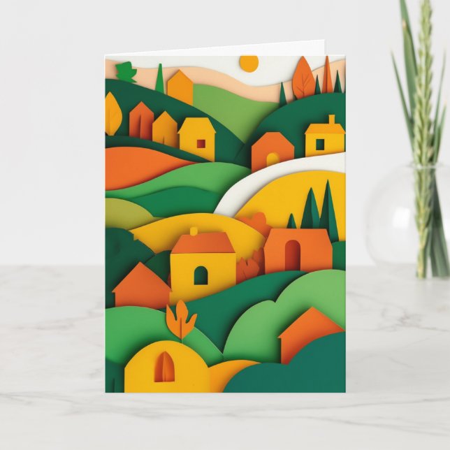 Cartão Aldeia de Papel Iluminada pelo Sol (Frente)