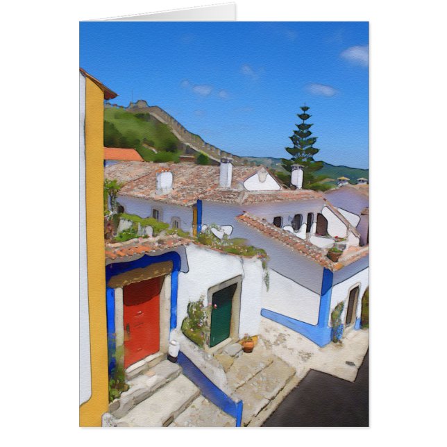 Cartão Aldeia de Watercolor (Frente)