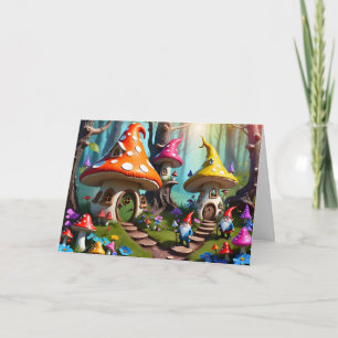 Cartão Aldeia Whimsical Mushroom com Gnomos em Enchante