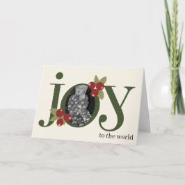 Cartão Alegre Foto de Natal Floral JOY Personalizada