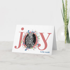 Cartão Alegre Foto de Natal Floral JOY Personalizada