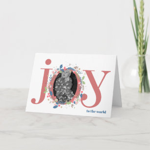 Cartão Alegre Foto de Natal Floral JOY Personalizada