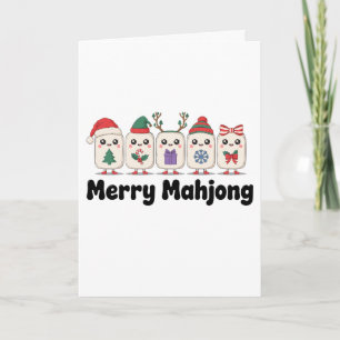 Cartão Alegre Mahjong Natal Azulejos Chapéu de Papai Noel