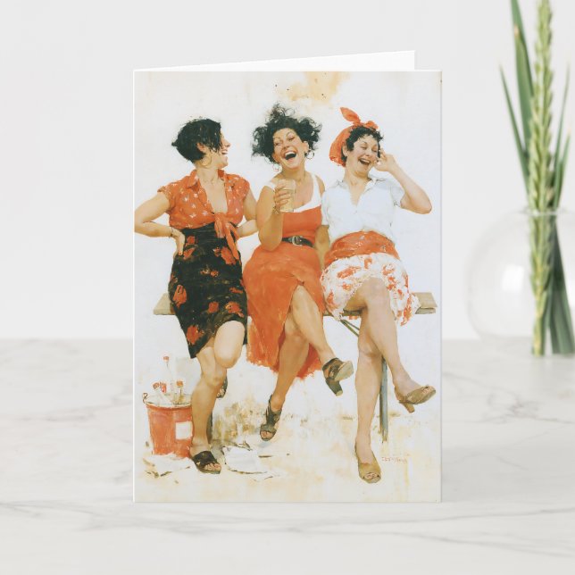 Cartão Alegres Amigas de Verão Vintage (Frente)
