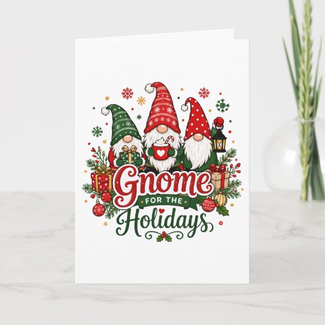 Cartão Alegres Gnominos de Natal Design de Férias (Frente)