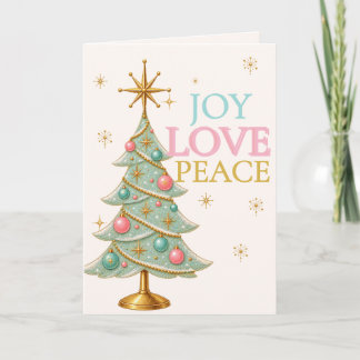 Cartão Alegria Amor Paz Hortelã Árvore de Natal Pastel Re