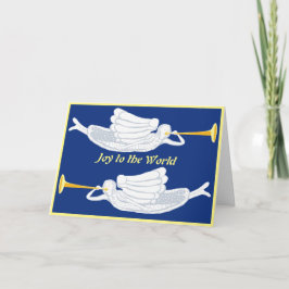 Cartão Alegria aos anjos do Natal do Mundo com trompetes