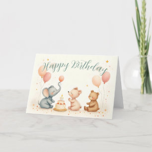 Cartão Alegria de aniversário animal com balões