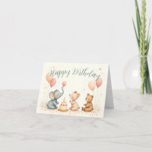 Cartão Alegria de aniversário animal com balões