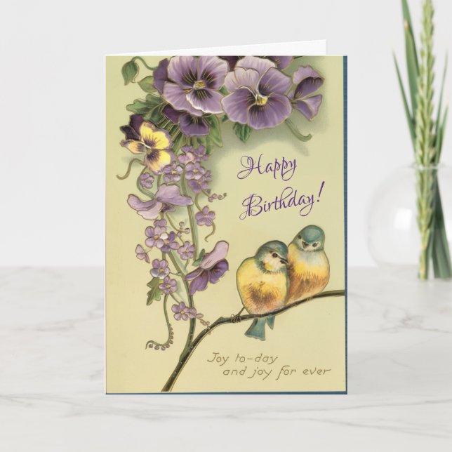 Cartão Alegria em Deus Pássaros e Flores Aniversário (Frente)