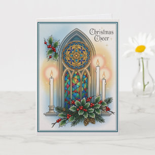 Cartão Alegria Natalina Cristã Janela de Igreja Elegante