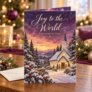 Cartão Alegria para o Mundo Natal com Igreja na Neve