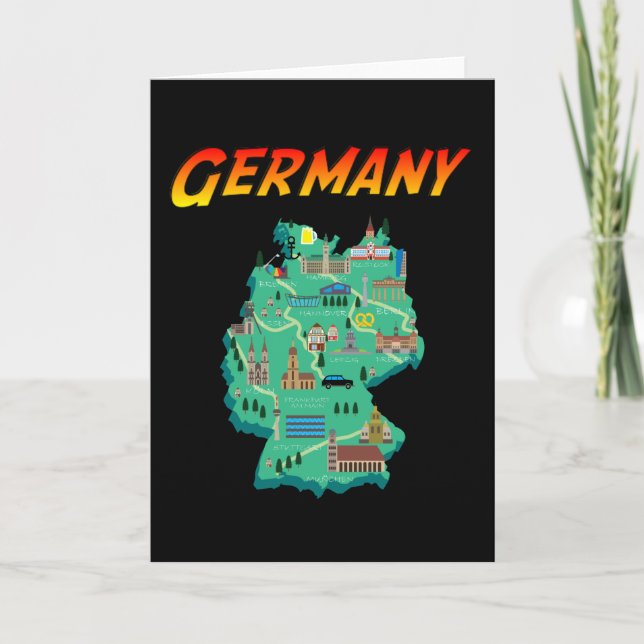 Cartão Alemanha - Mapa - Estilo de Sinal Vintage (Frente)