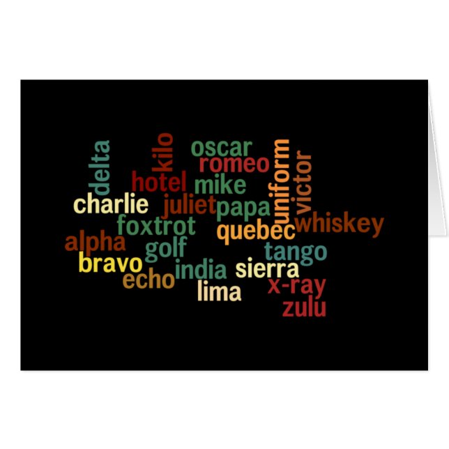 Cartão Alfabeto fonético de OTAN (fundo escuro) (Frente Horizontal)