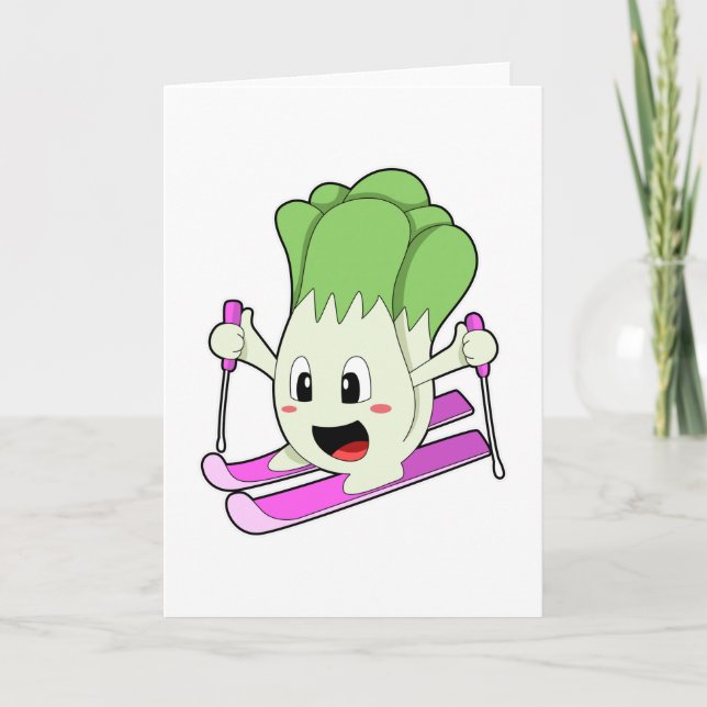 Cartão Alface como Esquiador com Esqui (Frente)