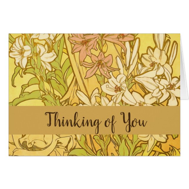 Cartão Alfonse Mucha Art Nouveau Lily Flores (Frente Horizontal)