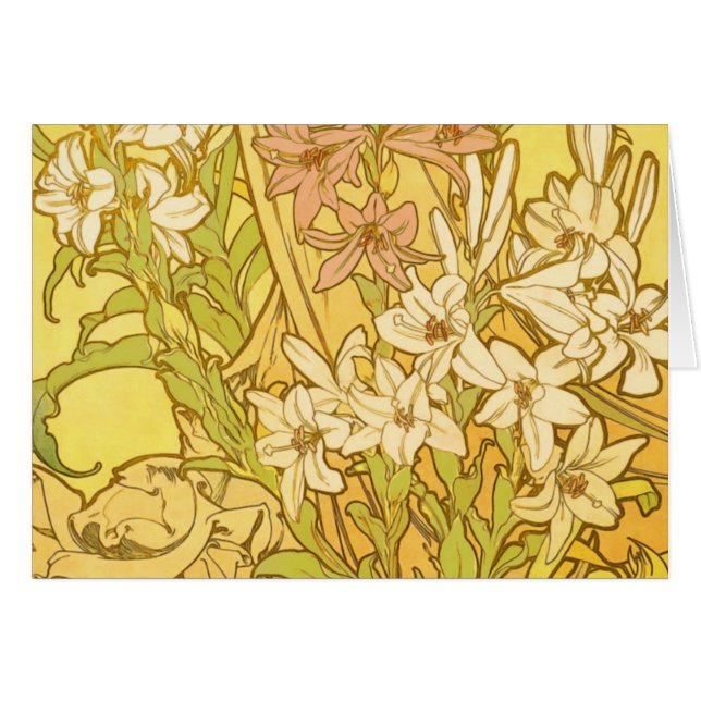Cartão Alfonse Mucha Art Nouveau Lily Flores (Frente Horizontal)