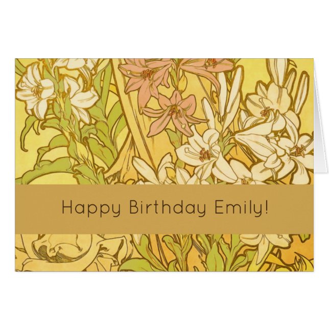 Cartão Alfonse Mucha Art Nouveau Lily Flores (Frente Horizontal)