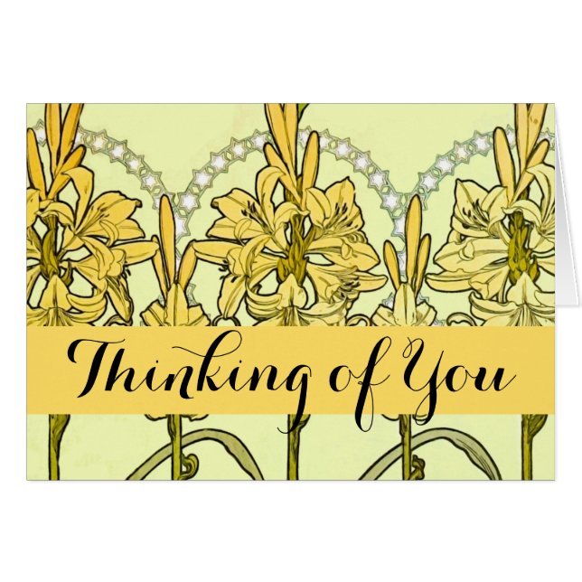 Cartão Alfonse Mucha Art Nouveau Lily Padrão Floral (Frente Horizontal)