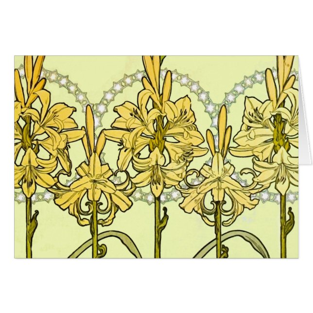 Cartão Alfonse Mucha Art Nouveau Lily Padrão Floral (Frente Horizontal)