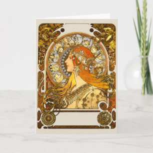 Cartão Alfonse Mucha Zodíaco Arte Nova Mulher