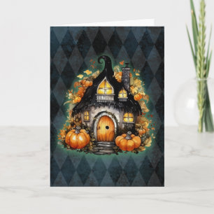 Cartão Algodão De Fada Gótica De Halloween Azul Argyle